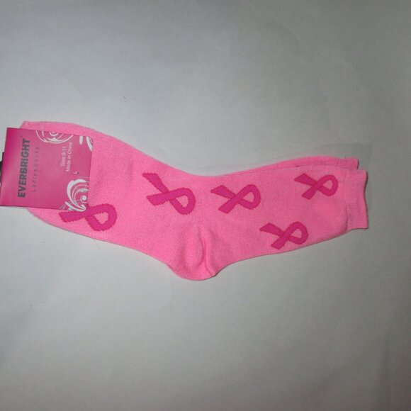12 Pair Breast Cancer Awareness Pink Ribbon Crew Socks Shoe Size 4-10 - Picture 2 of 4